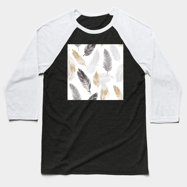 black, gold, white and gray feathers Baseball T-Shirt by UmagineArts